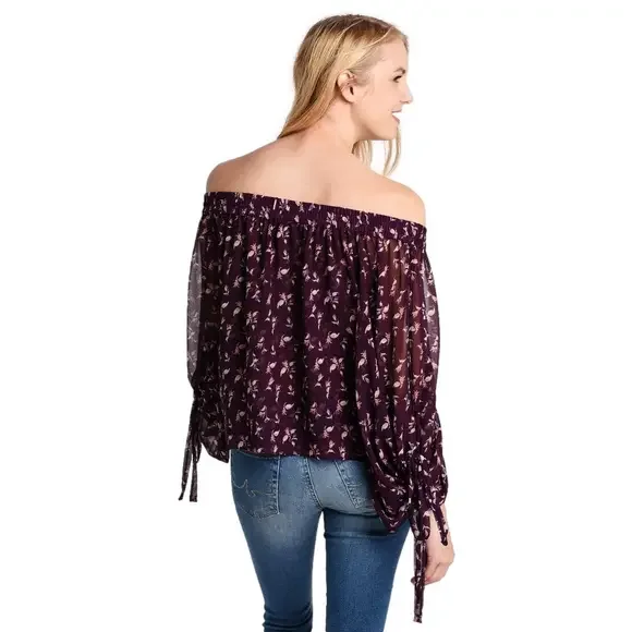 MISA Los Angeles Size M Adeli Top Off Shoulder Viscose Purple Floral Sheer Boho - Picture 3 of 12